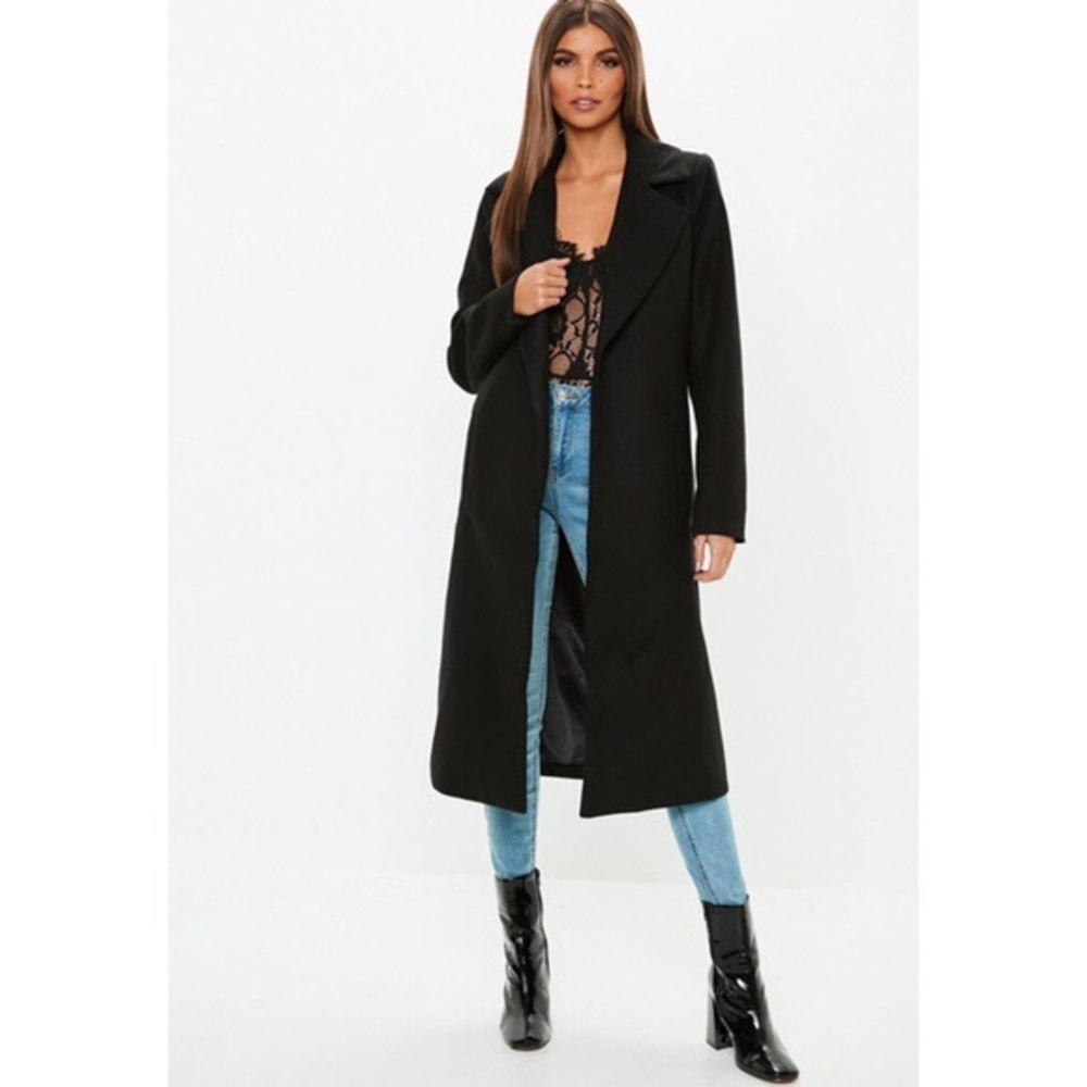 Missguided Long Trench Coat in Black